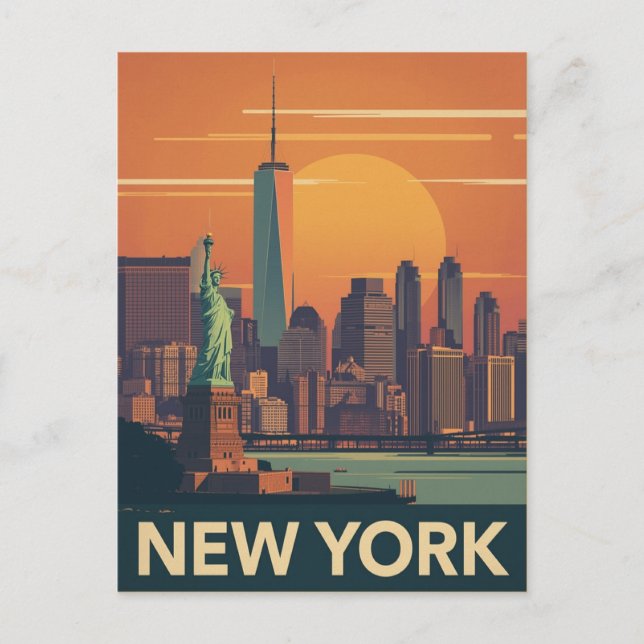 New York City Retro Sunset Vykort (Framsida)
