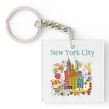 New York City Signs Colorful Stil Keychain