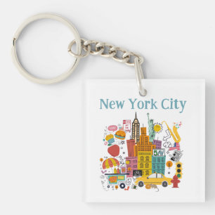 New York City Signs Colorful Stil Keychain
