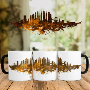 New York City Siluett Akvarell i orange Magisk Mugg