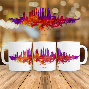 New York City Siluett Akvarell på Vitt Kaffemugg