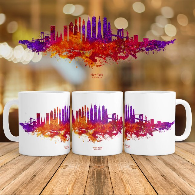 New York City Siluett Akvarell på Vitt Kaffemugg (New York City Skyline Watercolor on White. Coffee Mug )