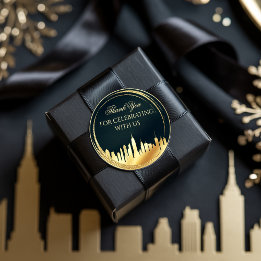 New York City Siluett Svart Guld Runt Klistermärke