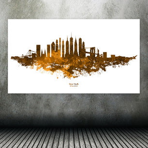 New York City Siluett Vattenfärg i orange Poster