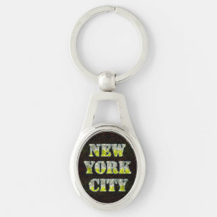 New York City Silver Guld Glitter Ovalt Silverfärgad Nyckelring