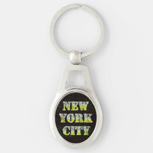 New York City Silver Guld Glitter Ovalt Silverfärgad Nyckelring (Framsidan)