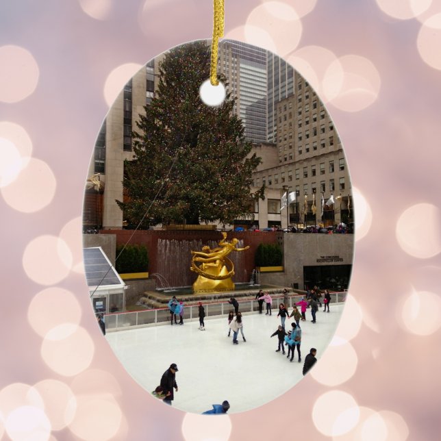 New York City Skating Rink-Helgdag NYC Julgransprydnad Keramik (NYC Christmas Ornament)