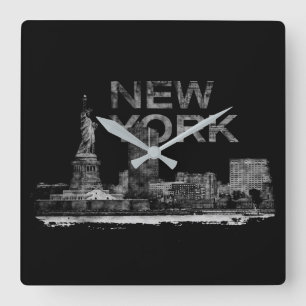 New York City Sketch - blandade medier Fyrkantig Klocka