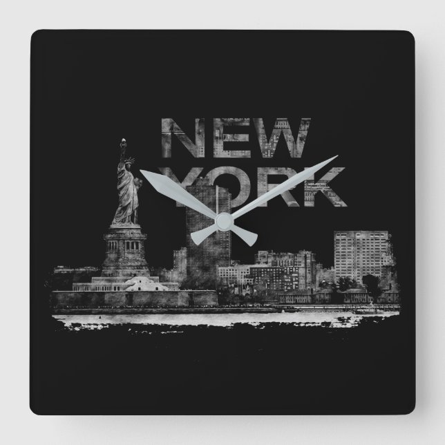 New York City Sketch - blandade medier Fyrkantig Klocka (Framsida)