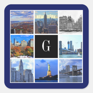 New York City Skyline 8 Image Photo Collage Fyrkantigt Klistermärke