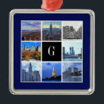 New York City Skyline 8 Image Photo Collage Julgransprydnad Metall<br><div class="desc">New York City 8 Image Photo Collage Bilder från New York City skyline inklusive Empire state Byggnad,  Central Park,  World Trade Center,  Brooklyn Bridge,  Frihetsgudinnan och Chrysler-Byggnaden. Du kan också byta ut bilder mot ditt eget för att göra detta till din egen unika skapelse. 2014 ©NYCisMyMuse Alla höger reserverade</div>