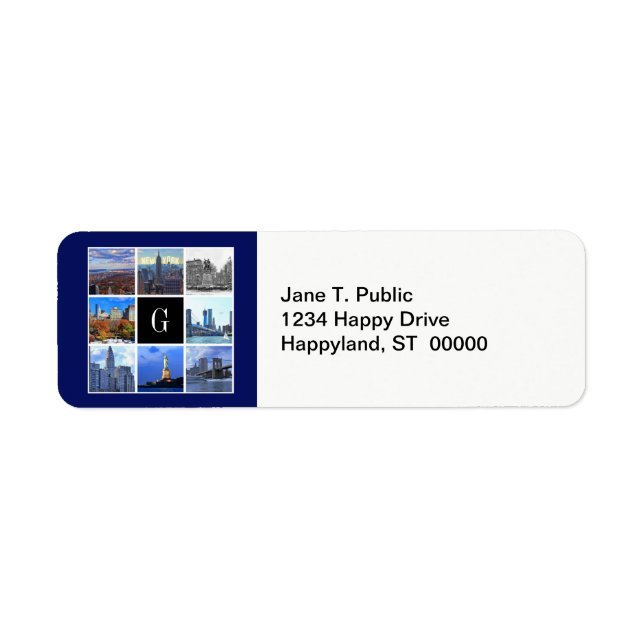 New York City Skyline 8 Image Photo Collage Returadress Etikett (Framsidan)