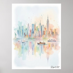 New York City Skyline Akvarellkonst Poster