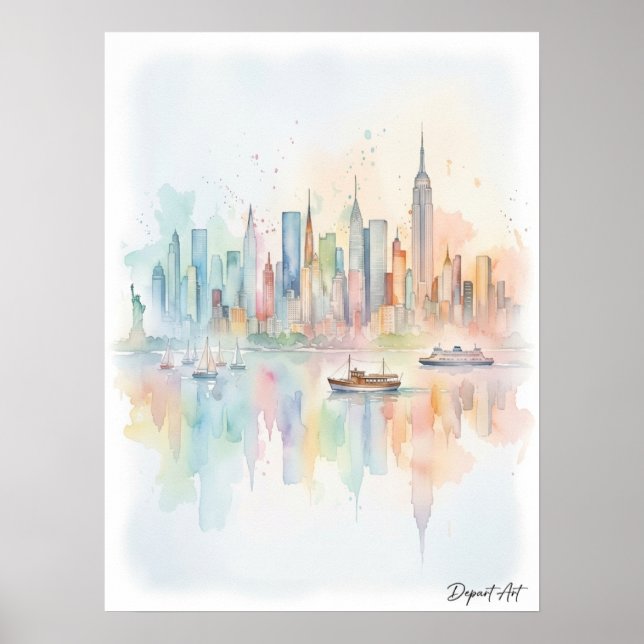 New York City Skyline Akvarellkonst Poster (Framsidan)