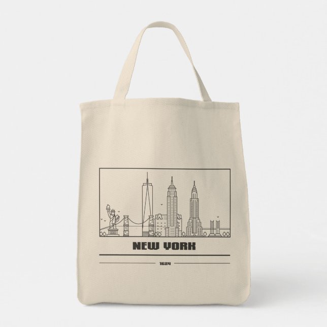 New York City Skyline Art Tote Bag - Chic & Timele Tygkasse (Baksida)