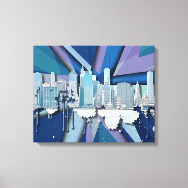 New York City Skyline | Blå 3D Canvastryck (Framsida)