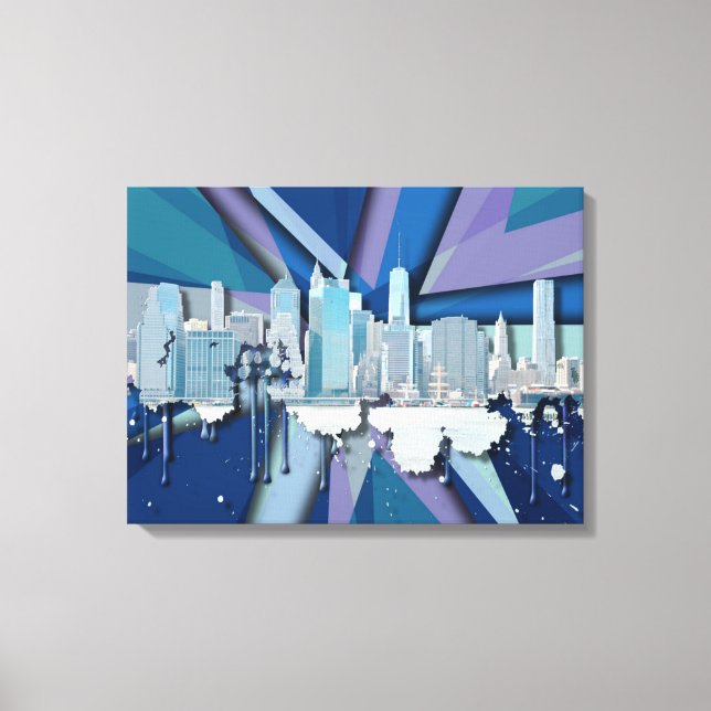 New York City Skyline | Blå 3D Canvastryck (Framsida)