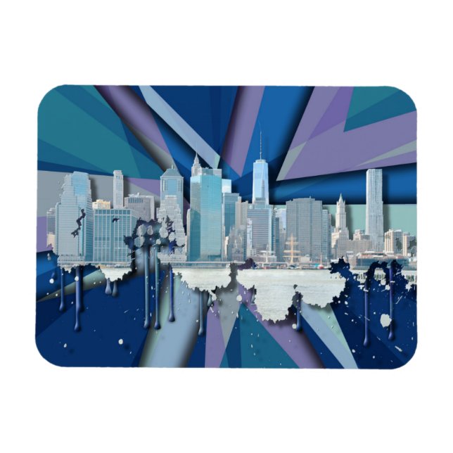 New York City Skyline | Blå 3D Magnet (Horisontell)