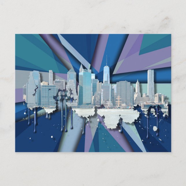 New York City Skyline | Blå 3D Vykort (Framsida)
