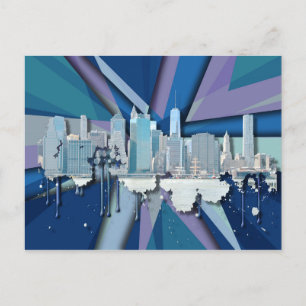 New York City Skyline Blå 3D Vykort