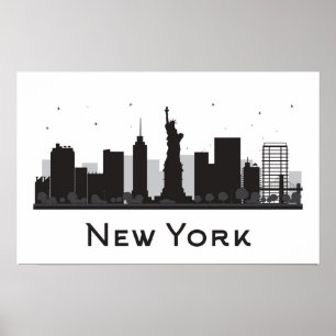 New York City   Skyline Black and White Poster