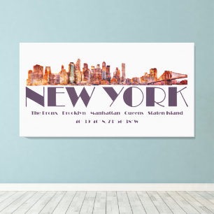 New York City Skyline. Boroughs and Coordinates Canvastryck