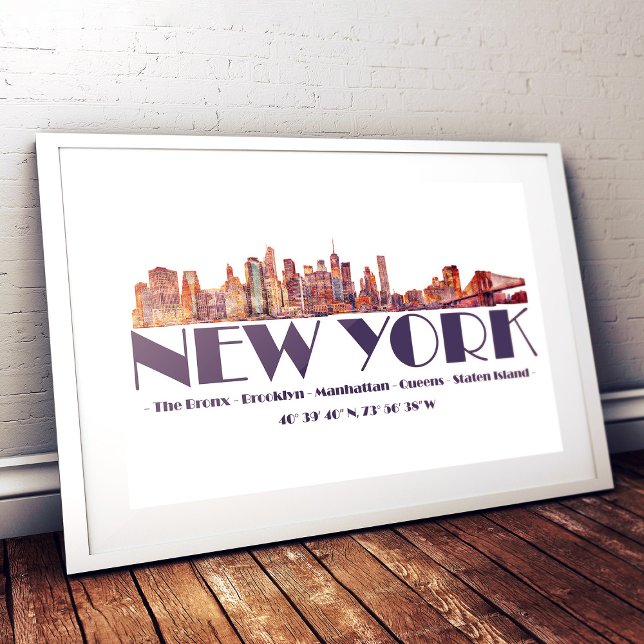 New York City Skyline. Boroughs and Coordinates Fototryck (Skapare uppladdad)