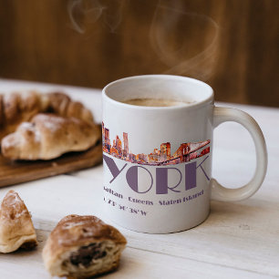 New York City Skyline. Boroughs and Coordinates Kaffemugg
