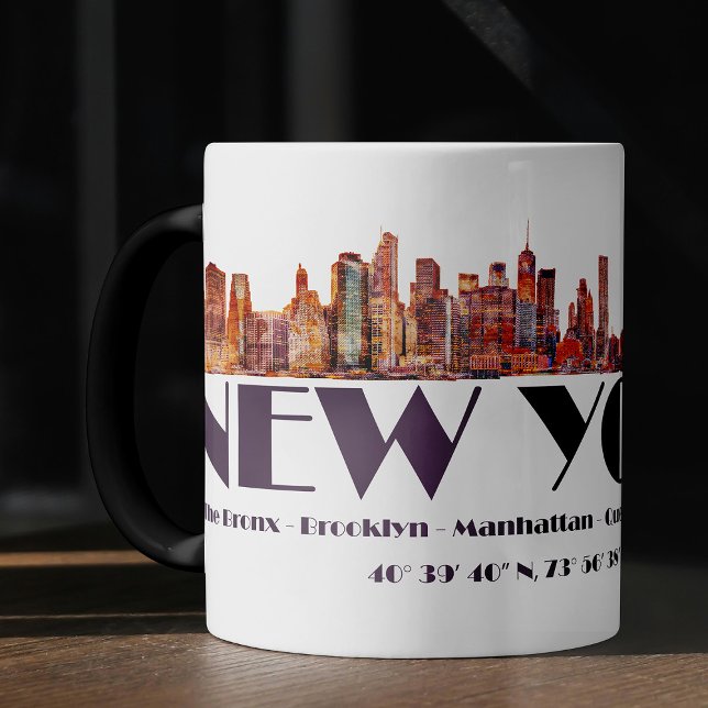 New York City Skyline. Boroughs and Coordinates Magisk Mugg (Skapare uppladdad)