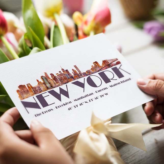 New York City Skyline. Boroughs and Coordinates Vykort (Skapare uppladdad)