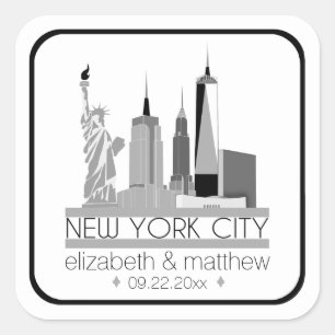 New York City Skyline Bröllop Fyrkantigt Klistermärke