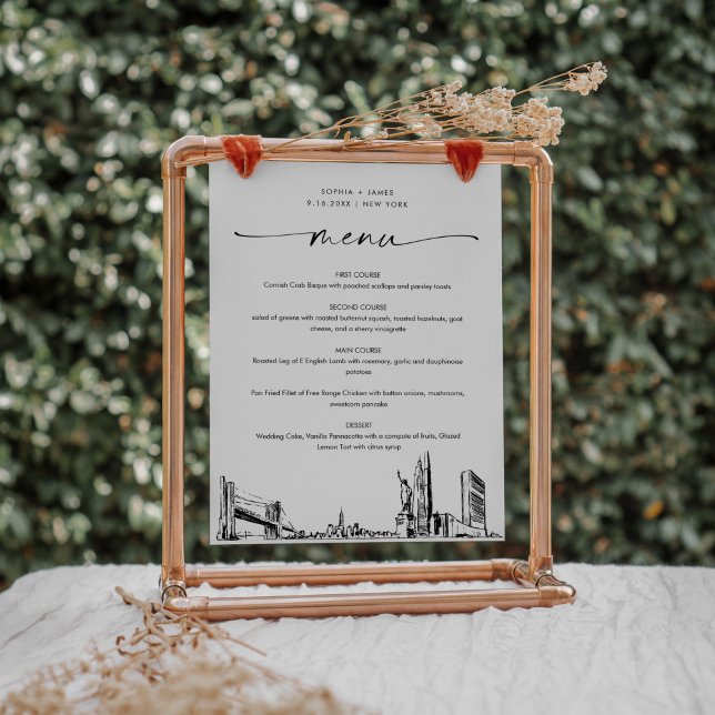 New York City Skyline Bröllop Menu Sign Poster (Skapare uppladdad)