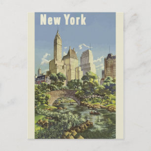 New York City Skyline Central Park Vintage Retro Vykort