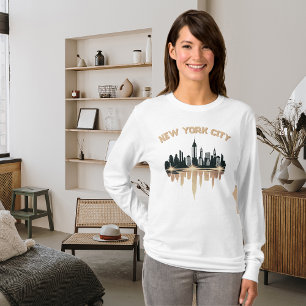 New York City Skyline Champagne Shimmer White T Shirt