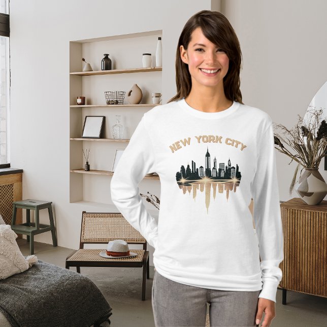 New York City Skyline Champagne Shimmer White T Shirt (Home)