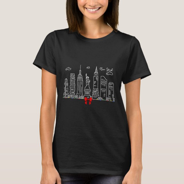 New York City Skyline Christmas Lights Nyc New Yor T Shirt (Framsida)