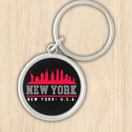 New York City Skyline City Rund Silverfärgad Nyckelring