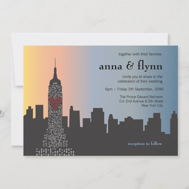 New York City Skyline Cityscape Wedding bjudande Inbjudningar (Framsida)