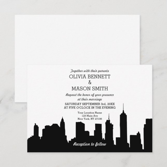 New York City Skyline Cityscape Wedding bjudande Inbjudningar (Fram/baksida)