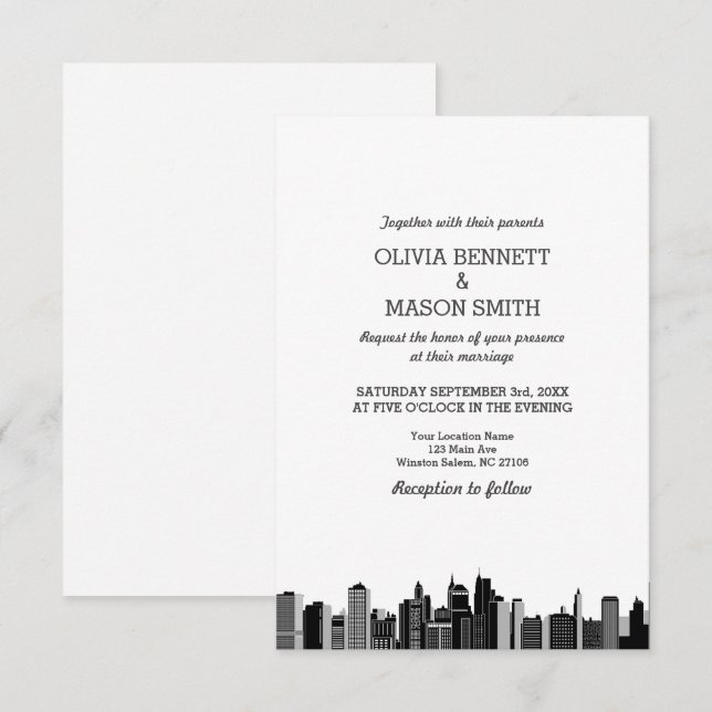 New York City Skyline Cityscape Wedding bjudande Inbjudningar (Fram/baksida)
