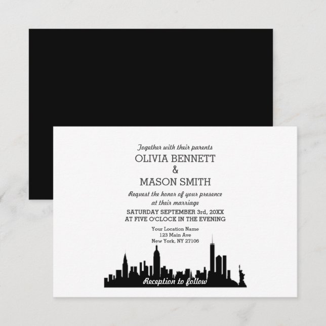 New York City Skyline Cityscape Wedding bjudande Inbjudningar (Fram/baksida)