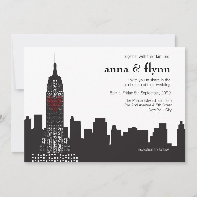 New York City Skyline Cityscape Wedding bjudande Inbjudningar (Framsida)