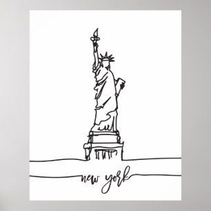 New York City Skyline Dam Liberty Statue Poster