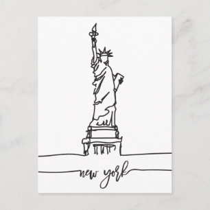 New York City Skyline Dam Liberty Statue Vykort