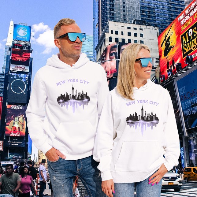 New York City Skyline Dam White och Lila T Shirt (New York City)
