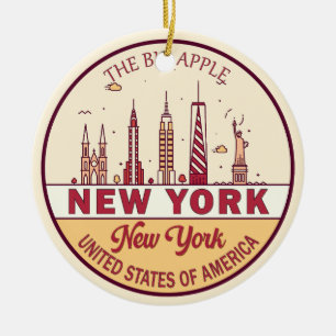 New York City Skyline Emblem Julgransprydnad Keramik