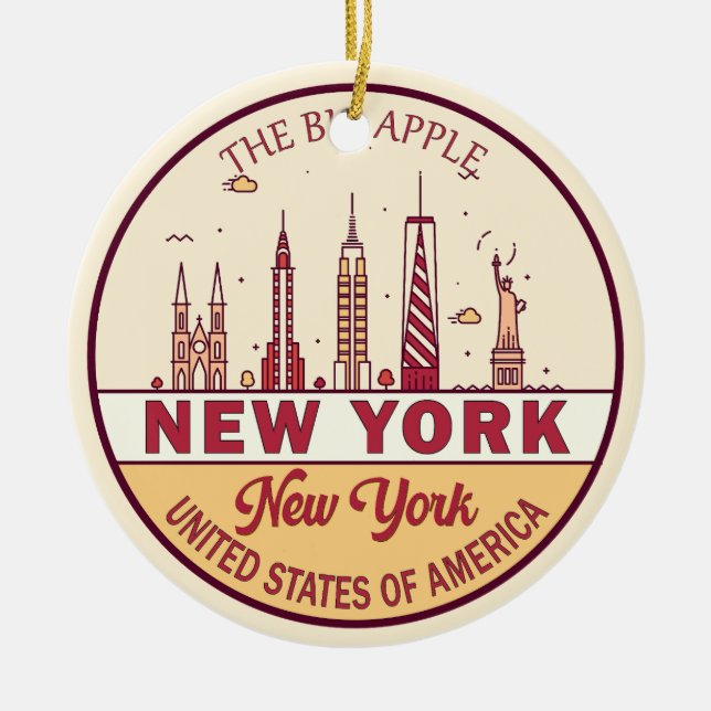 New York City Skyline Emblem Julgransprydnad Keramik (Framsidan)