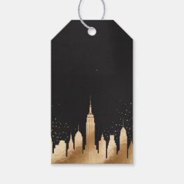 New York City Skyline Festartiklar Svart & Guld Presentetikett