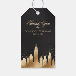 New York City Skyline Festartiklar Svart & Guld Presentetikett