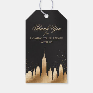 New York City Skyline Festartiklar Svart & Guld Presentetikett